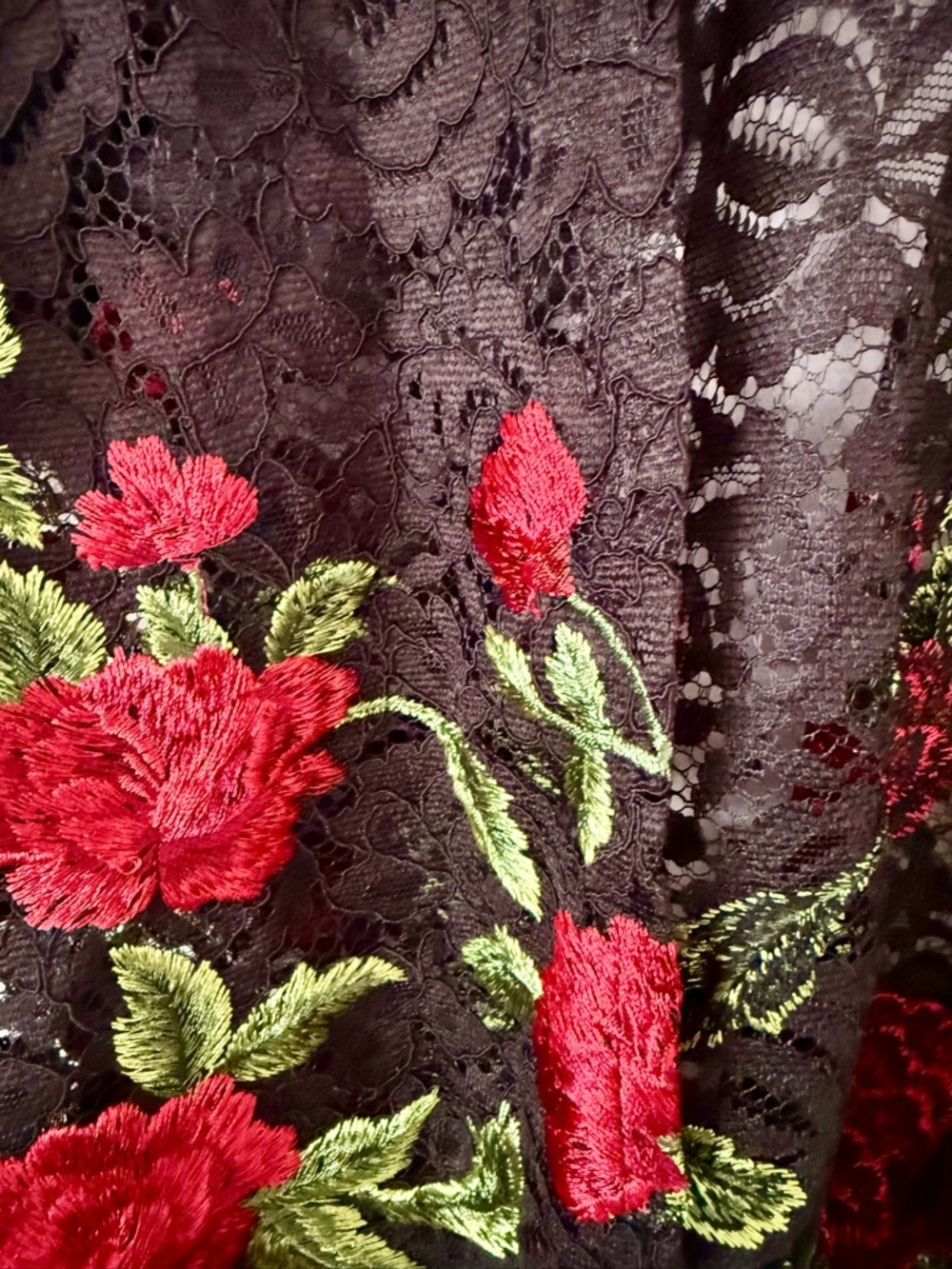 💥Black Embroidered Rose Lace Kimono Wrap Overlay Cardigan - Picture 2 of 3